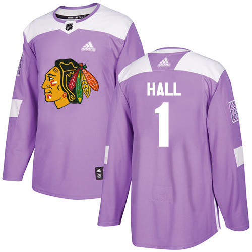 Adidas Blackhawks #1 Glenn Hall Purple Authentic Fights Cancer Stitched NHL Jersey